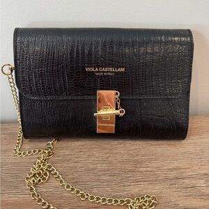 Viola  Castellani Luxury Italian Black Leather Crossbody Bag